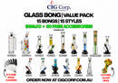 Glass Bong Value Pack – 15 Styles + 30 FREE Accessories