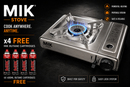 MIK Portable Silver Butane Gas Stove Kit + 4 FREE Butane Cartridges