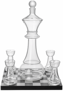 Set of glass decanters on a checkered base