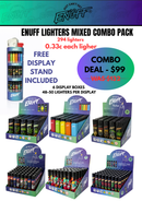 ENUFF lighters mixed combo pack with display stand on a colorful background