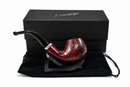 Red smoking pipe with silver accent on a black stand, in front of an Enuff branded box.