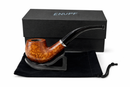 Wooden pipe with a black box labeled 'ENUPF' on a white background