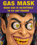 Gas mask with adjustable size for any person, featuring a cartoonish design with large eyes and a wide smile.