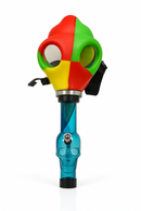 Colorful gas mask with a blue body on a white background