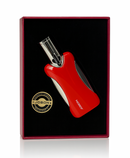 Red lighter with silver top in a black box, featuring a visible brand logo.