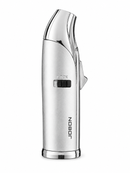 A silver metallic personal torch lighter with a brushed finish and polished chrome edges, featuring a black power switch and the brand name 'NOBOL' printed vertically on the side, set against a plain white background.