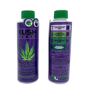 A 325g bottle of Kush Kleen Pipe Cleaner in purple color, with labeling that includes a green cannabis leaf and text detailing the product's use for cleaning pipes and bongs.