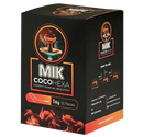 Box of Mik CocoHexa coconut charcoal briquettes with branding and product details.