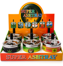 Super Ashray product display with multiple ashtrays on an orange background