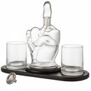 Glass decanter set with two glasses on a wooden tray