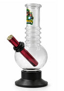 Ongbay Clear Globe Glass Oil Pourer with Red Downstem & Ribbed Cooling Neck (18cm)