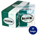 Ranch Supa Slims filter tips packaging showing a green and white box, a clear bag of filter tips, and a blue circular badge indicating 12 bags.
