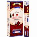 Satya Red & White Rose incense sticks packaging, showing the main retail box and a single incense stick pack on a plain white background.